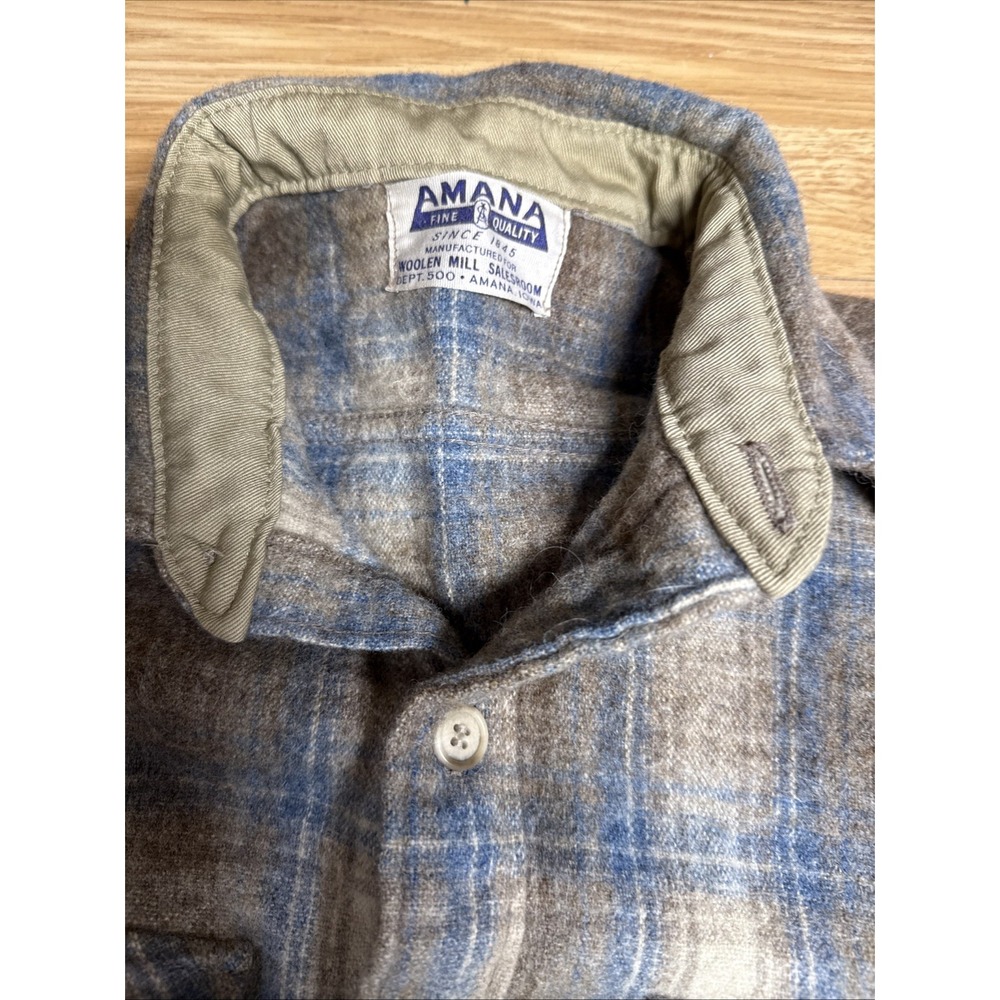Vintage Amana Woolen Mill Mens Medium Plaid Wool Button Down Long Sleeve Shirt - Picture 5 of 7
